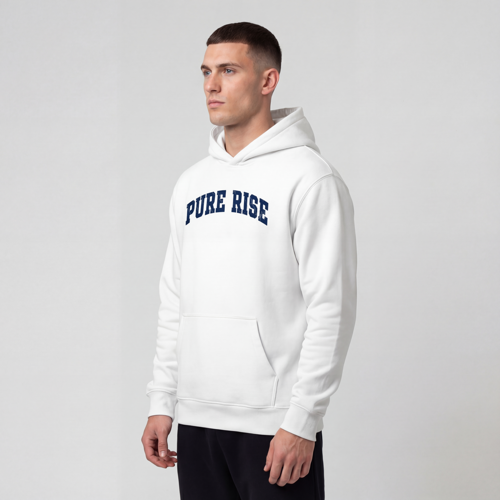 Weißer UPRIZN Oversize Hoodie – Seitenansicht links